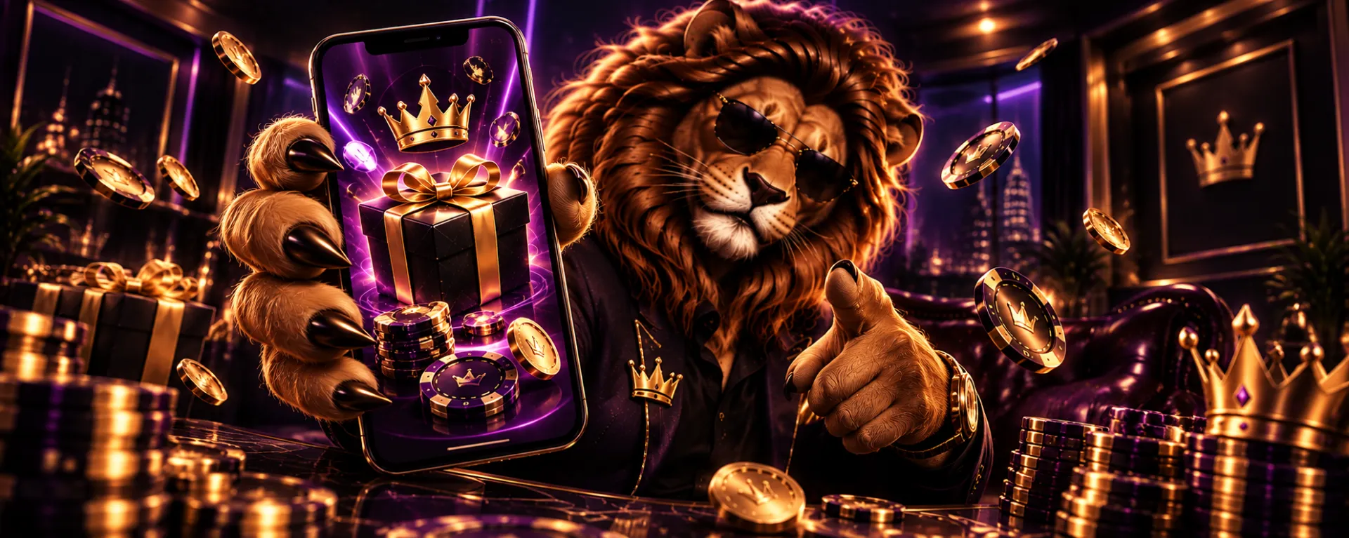Goldbet Casino Löwe mit Smartphone